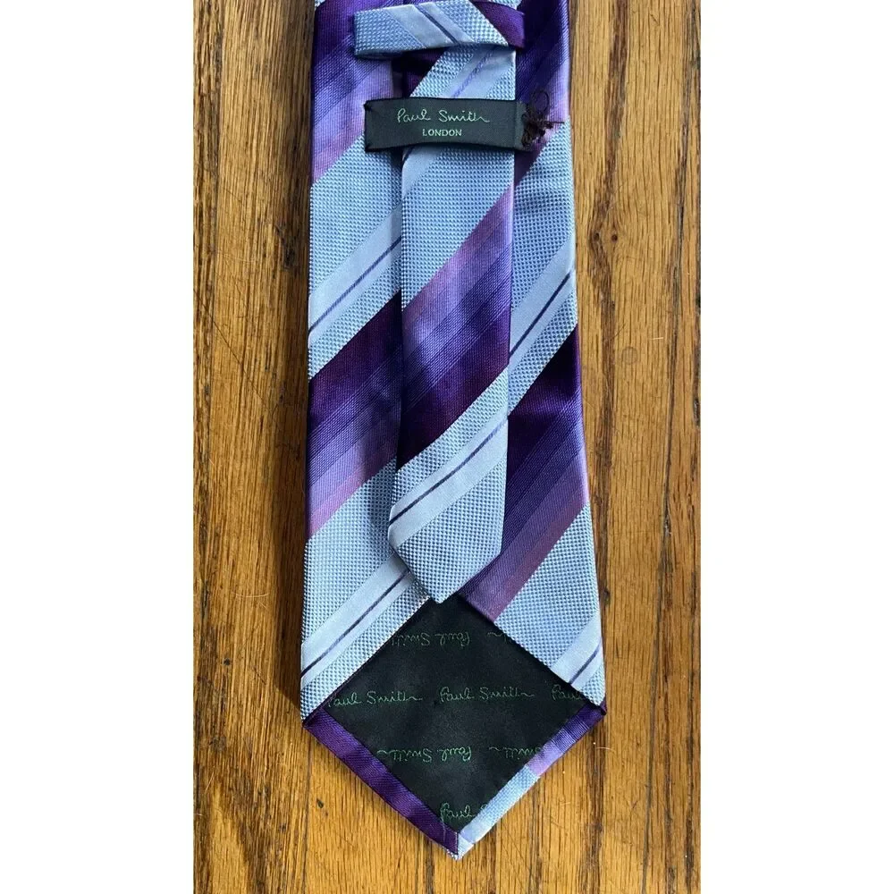 Paul Smith London Purple 100% Silk Stripe Neck Tie  Mens One Size
